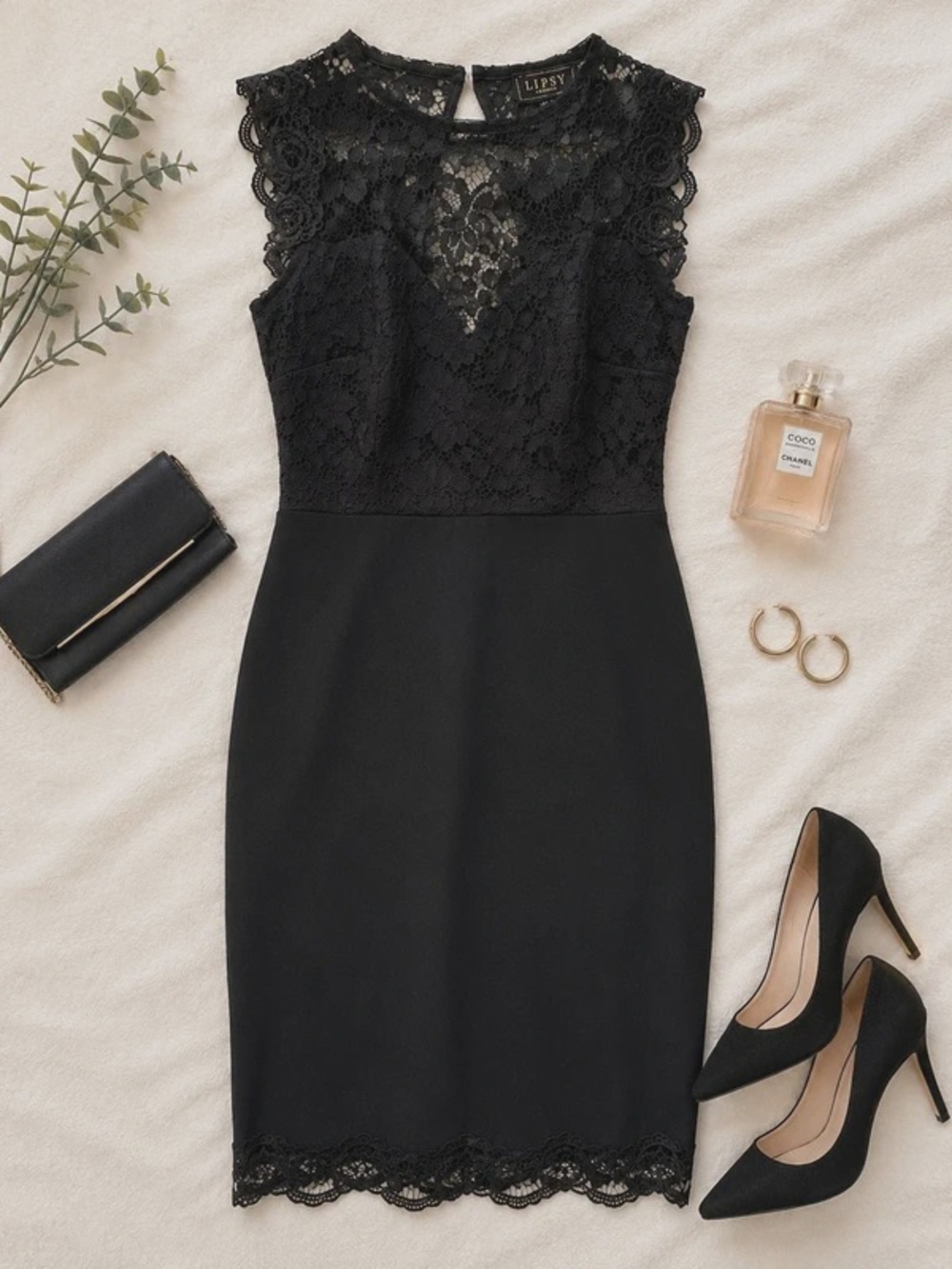 Lipsy Black Lace-Top Midi Dress
